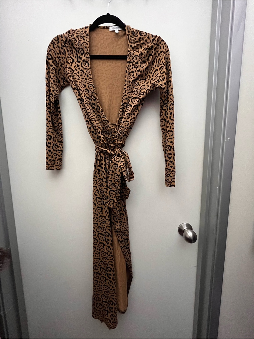 Good American Leopard-Print Midi Wrap Dress in Brown and Black